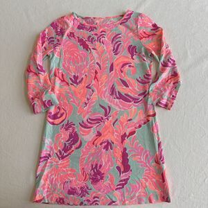 Girls Lilly Pulitzer Mini Marlowe T-Shirt Dress L 8/10 Love Birds Poolside Blue